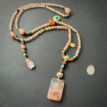 Natural NanHong Icy-Float Agate Ox Pendant Mala Necklace