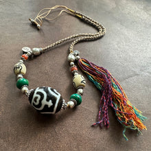Large Tibetan Daluo Dzi bead with Handmade Cord Necklace