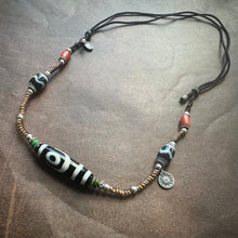 Fine 2-Eye Dzi Bead with Handmade Cord Necklace