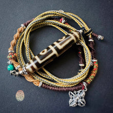 Four-Eye Tibetan Dzi bead on Waven  Cord Necklace