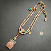 Natural NanHong Icy-Float Agate Ox Pendant Mala Necklace