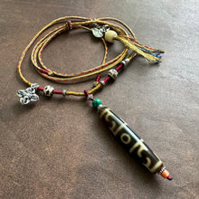 Fine Vintage Lotus Master Dzi bead on Waven  Cord Necklace