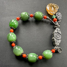 Fine Green Nephrite Jade with Solid Silver Charm Bracelet