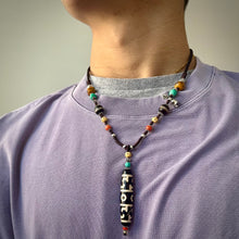 Tibetan Lotus Master Three-Eye Dzi Bead Amulet Necklace