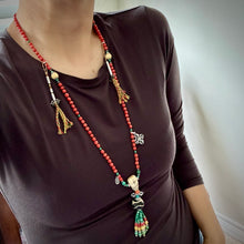 Genuine Antique Tibetan Red Coral and Old Dzi bead Mala Necklace