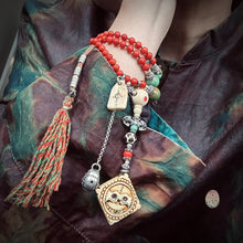Genuine Antique Red Coral and Old Tibetan Pendant Mala Necklace