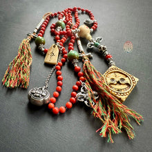 Genuine Antique Red Coral and Old Tibetan Pendant Mala Necklace