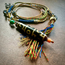 Customer-Made Lotus Master 3-Eye dZi bead on Waven  Cord Necklace