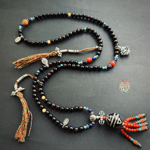 Genuine Black Golden Coral and Vintage Dzi Tibetan Mala Necklace