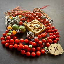 Genuine Antique Red Coral and Old Tibetan Pendant Mala Necklace