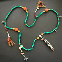 Genuine Turquoise Tibetan Mala Necklace with Vintage 9-Eye dZi