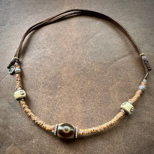 Vintage Tibetan 3-Eye Dzi bead on Handmade Leather Cord Necklace