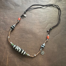 Fine 2-Eye Dzi Bead with Handmade Cord Necklace