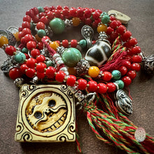 Genuine Antique Red Coral and Old Tibetan Pendant Mala Necklace