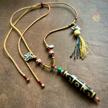 Fine Vintage Lotus Master Dzi bead on Waven  Cord Necklace