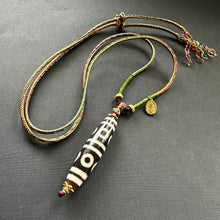 Vintage Tibetan 8-Eye Dzi bead on Waven  Cord Necklace