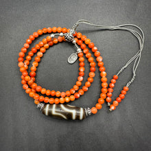 Genuine Tibetan Coral Necklace with 2-Eye  dZi Bead