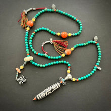 Genuine Turquoise Tibetan Mala Necklace with Vintage 9-Eye dZi