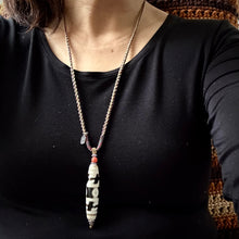 Old Lotus Master 3-Eye Tibetan Dzi bead with Handmade Cord Necklace