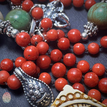 Genuine Antique Red Coral and Old Tibetan Pendant Mala Necklace