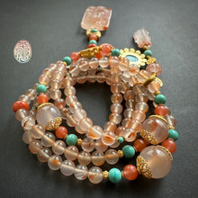 Natural NanHong Icy-Float Agate Ox Pendant Mala Necklace