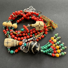 Genuine Antique Tibetan Red Coral and Old Dzi bead Mala Necklace