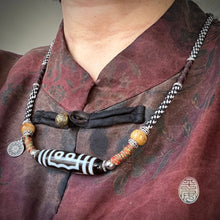 Five-Eye Tibetan Dzi bead with Handmade Cord Amulet Necklace