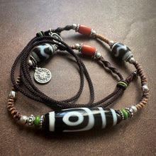 Fine 2-Eye Dzi Bead with Handmade Cord Necklace