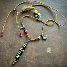 Fine Vintage Lotus Master Dzi bead on Waven  Cord Necklace