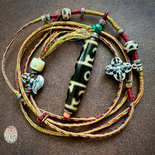 Fine Vintage Lotus Master Dzi bead on Waven  Cord Necklace