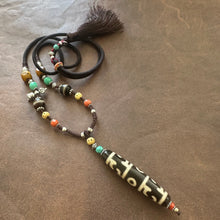 Tibetan Lotus Master Three-Eye Dzi Bead Amulet Necklace