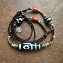 Fine 2-Eye Dzi Bead with Handmade Cord Necklace