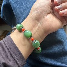 Fine Green Nephrite Jade with Solid Silver Charm Bracelet