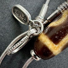 Vintage Tibetan 2-Eyes Dzi Bead Amulet on Silver Chain Necklace