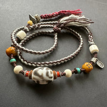 Old Tibetan Daluo Dzi bead with Handmade Cord Necklace