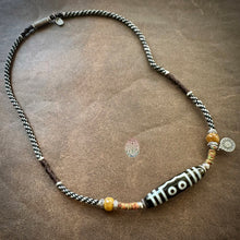 Five-Eye Tibetan Dzi bead with Handmade Cord Amulet Necklace