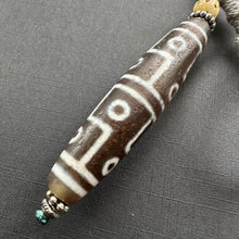 Vintage 9-Eye Tibetan Dzi bead with Handmade Cord Necklace