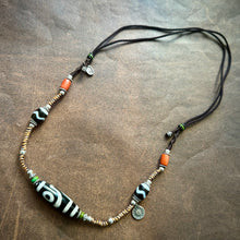 Fine 2-Eye Dzi Bead with Handmade Cord Necklace