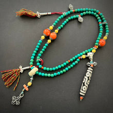 Genuine Turquoise Tibetan Mala Necklace with Vintage 9-Eye dZi