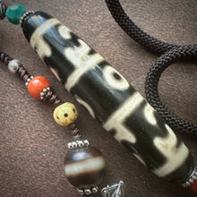 Tibetan Lotus Master Three-Eye Dzi Bead Amulet Necklace