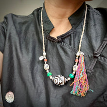 Large Tibetan Daluo Dzi bead with Handmade Cord Necklace