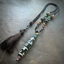 Tibetan Lotus Master Three-Eye Dzi Bead Amulet Necklace