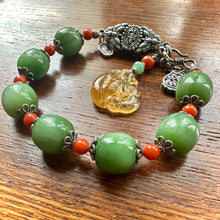 Fine Green Nephrite Jade with Solid Silver Charm Bracelet