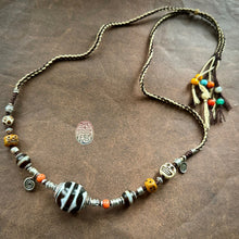 Large Tibetan Tiger Teeth Daluo Dzi bead with Handmade Cord Necklace