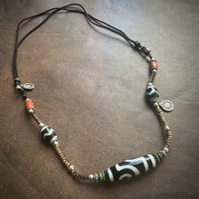 Fine 2-Eye Dzi Bead with Handmade Cord Necklace