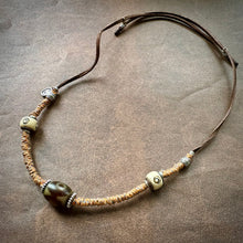 Vintage Tibetan 3-Eye Dzi bead on Handmade Leather Cord Necklace