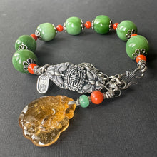 Fine Green Nephrite Jade with Solid Silver Charm Bracelet