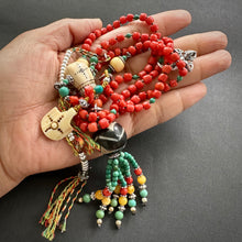 Genuine Antique Tibetan Red Coral and Old Dzi bead Mala Necklace