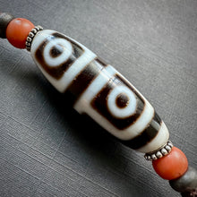 Fine 4-Eye dZi bead with Handmade Cord Necklace