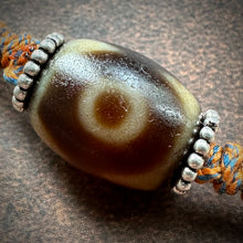 Vintage Tibetan 3-Eye Dzi bead on Handmade Leather Cord Necklace